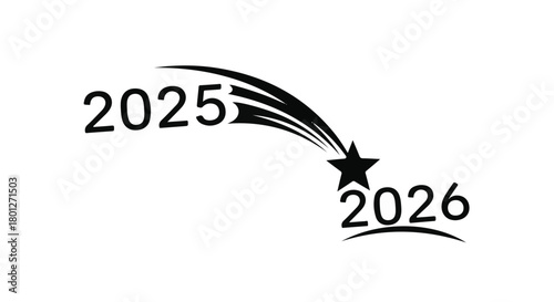 Transitioning from the old year to the new, symbolized by a shooting star connecting 2025 to 2026.