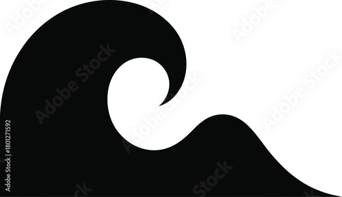 Stylized minimalist black wave graphic design element illustrating ocean dynamics and fluid motion, perfect for branding, logos, and maritime themes with a clean, modern aesthetic.