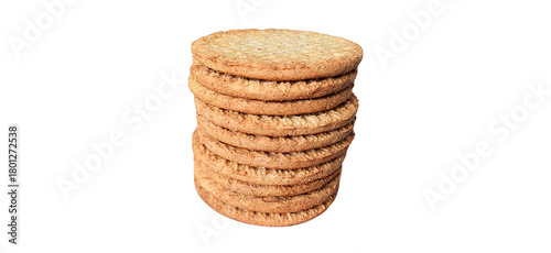 Close-up view of stacked whole wheat biscuits with crisp texture on a transparent background, perfect for food elements, culinary promotion design, and digital graphic use