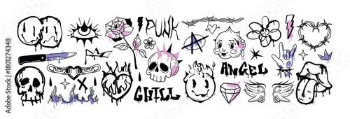 A collection of unique hand-drawn tattoo designs, each with its own artistic flair. From skulls and roses to abstract symbols, the tattoos have different styles