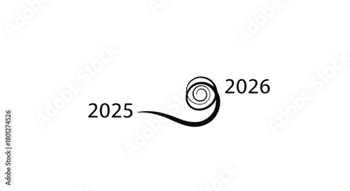 Yearly transition with a swirling graphic connecting 2025 to 2026