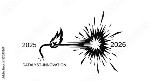 Spark of innovation ignites the future, bridging the years 2025 and 2026 with energetic brilliance.