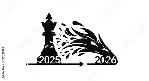 Chess king dissolves into abstract shapes, symbolizing transition from 2025 to 2026.