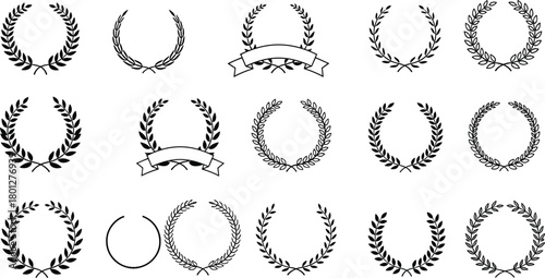 Laurel wreath vector set, award emblem collection, victory symbol design, certificate badge, honor icon, achievement graphic