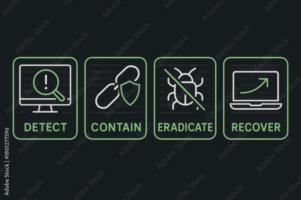 Obraz premium Comprehensive Cybersecurity Protocols for Digital Defense Emphasizing Detection Containment Eradication and Recovery Strategies captured with clarity