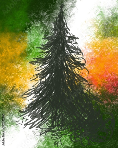 winter theme, picturesque Christmas tree illustration