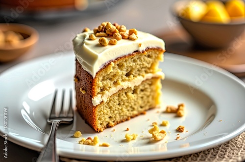 Wallpaper Mural Slice of Cake with Fork and Oranges in Cozy Background Torontodigital.ca