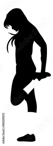 Woman stretching silhouette with arms extended and leg raised. Female doing standing stretch exercise. 