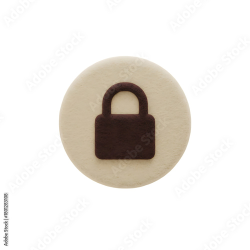 3D Padlock Security Lock Icon on Soft Textured Round Button