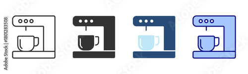 Coffee Machine Icon Set. Designed In Multi Style