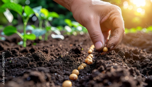 Sowing seeds of hope for a vibrant future harvest in the sunlit garden, a symbol of growth and sustainability