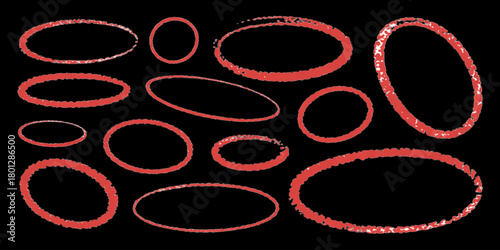Engaging red oval selection markers for highlighting text, perfect for presentations, documents, and emphasis, offering a visually appealing touch
