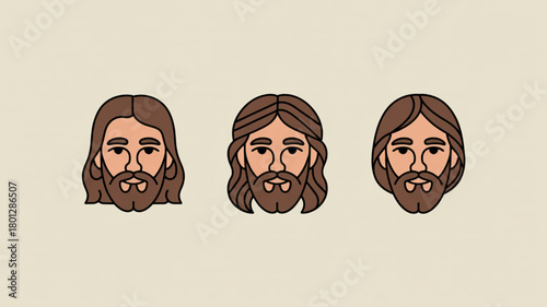 Illustrations portraying Jesus Christ with various hair lengths and styles, perfect for religious education materials or visual aids exploring different depictions.