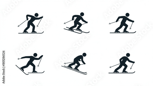 Hit the Slopes with these Fun Skiing Pictograms for Winter Adventures and Sporty Designs, Perfect for Visualizing Winter Fun, Skiing Activities, and Snowy Escapes