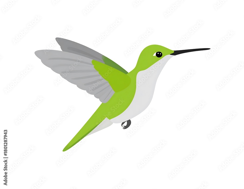 Obraz premium Digitally rendered illustration of a small hummingbird in flight with green and grey plumage
