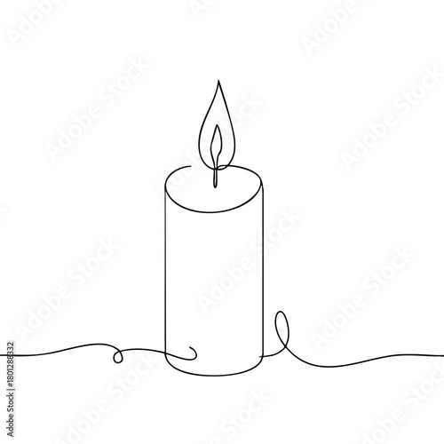 Single line drawing in modern minimalist style of romantic candlelight with copy space