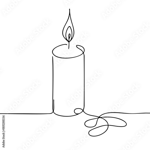 Single line drawing in modern minimalist style of romantic candlelight on white background 