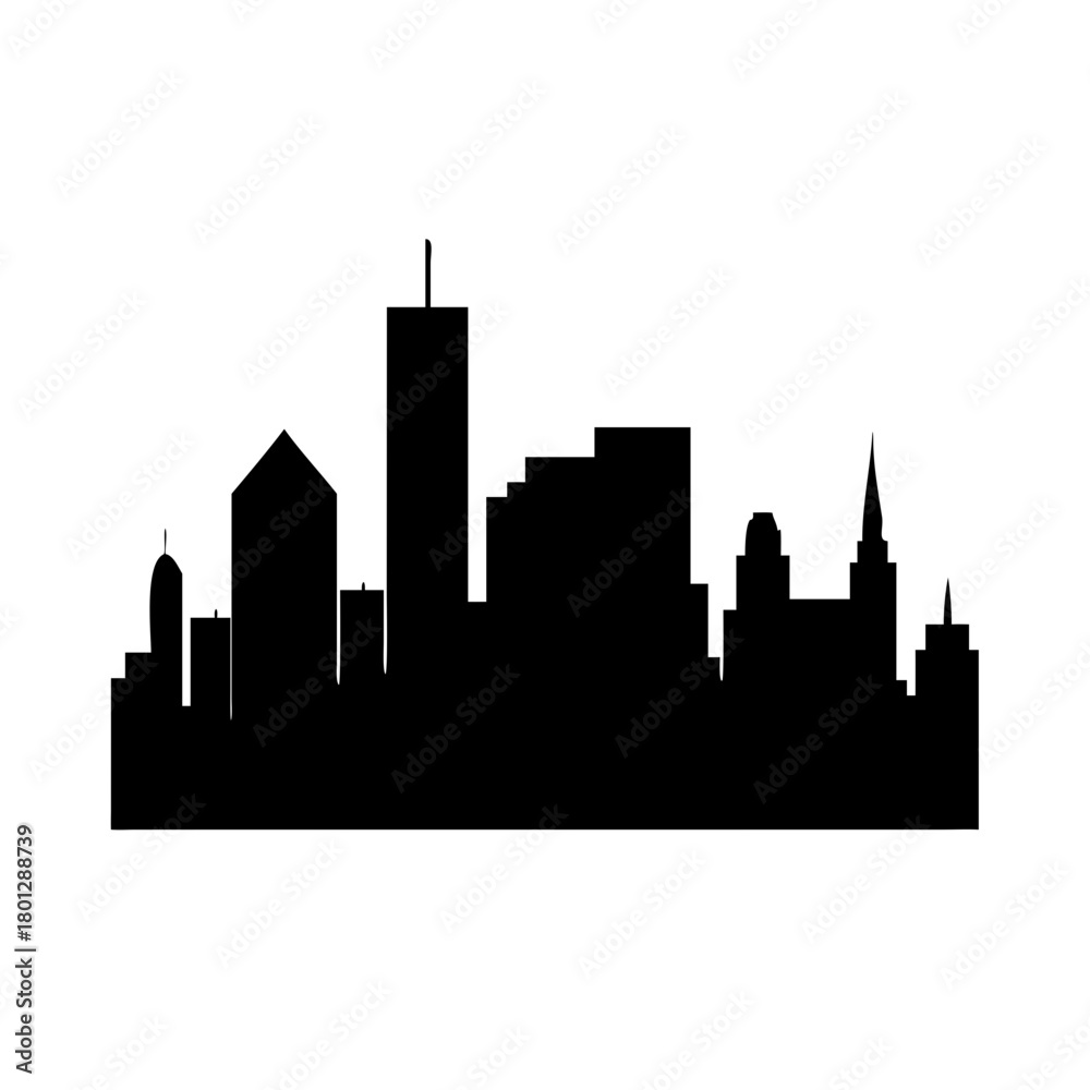 Fototapeta premium Silhouette illustration of a cityscape with various building structures and architectural styles shown created with generative ai
