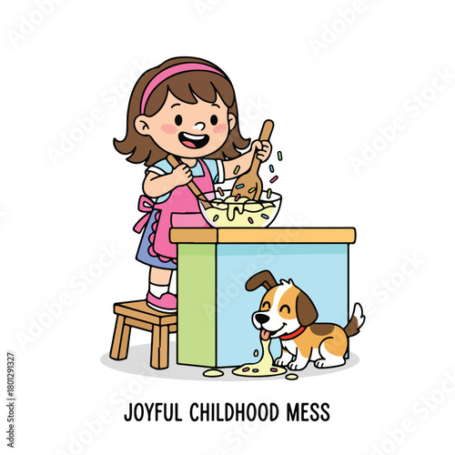 A Little Girl Cooking Vector Illustration for Education and Family Lifestyle Concept