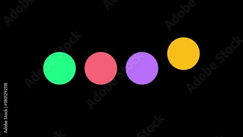 Four Colorful Ellipses Loading Animation on Black Background. Audio Visualizer Bouncing Circles Motion Graphic Loop.