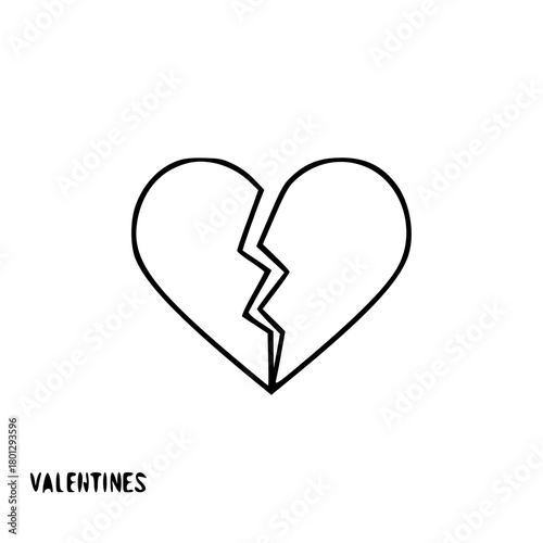 A minimalist line drawing of a broken heart, symbolizing heartbreak, loss, or the end of a relationship.