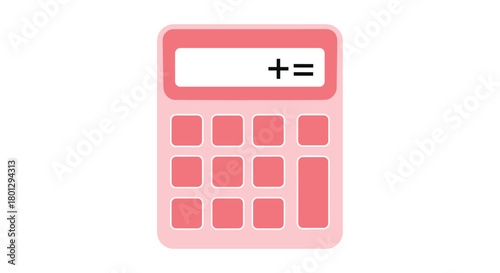 Cute pink calculator with a plus and equals sign on its display, representing arithmetic math and financial calculations.