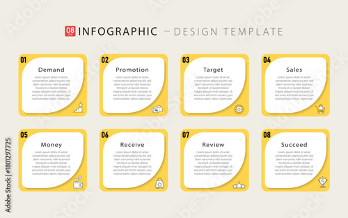 Timeline Creator infographic template. 8 Step timeline journey, calendar Flat simple infographics design template. presentation graph. Business concept with 8 options, gantt vector illustration.