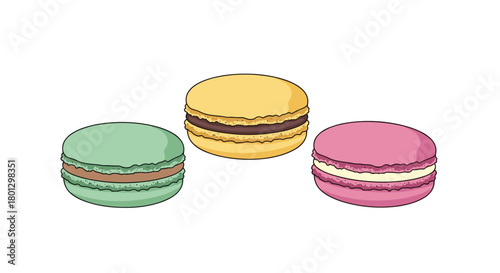A colorful collection of three delightful sweet macarons perfect for dessert lovers.
