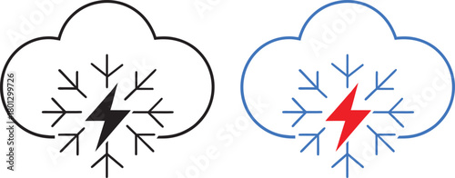 Cloud with lightning and snowflake icon