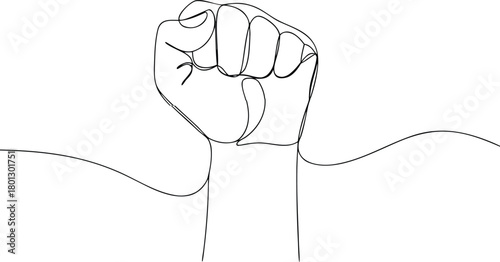 Black outline of a clenched fist raised upwards raised fist
