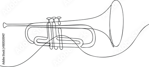 Black outline of a trumpet on white background brass instrument