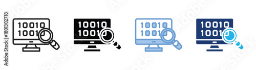 Binary code icon set multiple style collection