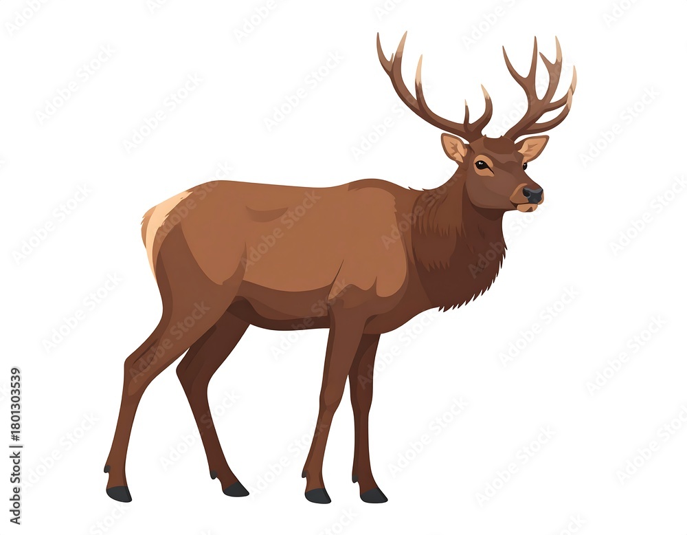 Obraz premium Digitally created illustration of a brown elk with large antlers, isolated on white background