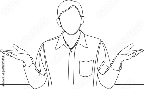 Man with open hands shrugging in line art style gesture