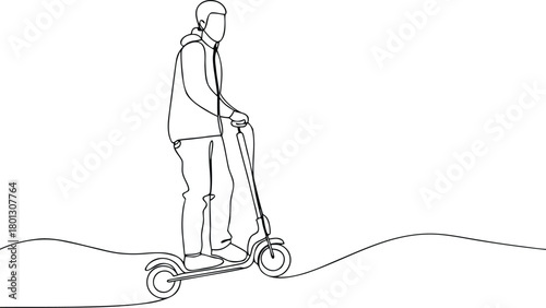 Person riding an electric scooter in a minimalist line art style