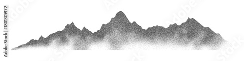 Grain noise stippled mountain range ridges terrain texture landscape vector illustration. Grunge pointillism mountain range stipple landscape halftone effect shape sand texture.