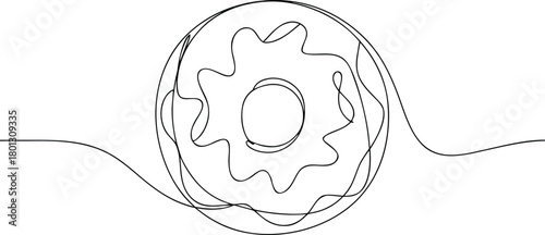 Single line drawing of a donut with icing outline food