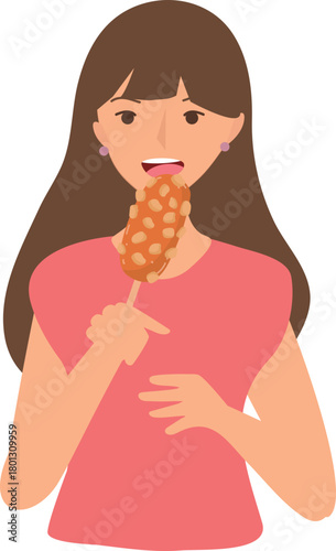 Woman eating korean street food illustration