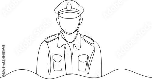 Single line drawing of a police officer in uniform