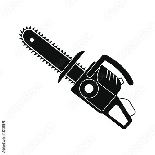 A stylized black chainsaw silhouette showcases cutting power and industrial construction strength icon