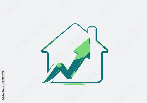 Real Estate Growth Icon with Upward Arrow in Minimalist Style