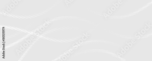 Flowing dots particles wave pattern halftone gradient curve shape isolated on white background. Vector in concept of technology, science, music, modern.