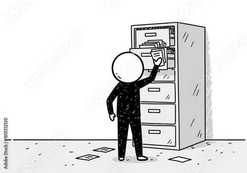 Office Worker Accessing Archive Cabinet
