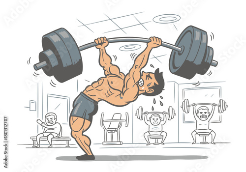 Strong Bodybuilder Lifting Dumbbells Illustration