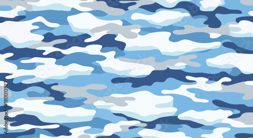 Icy blue and white winter camo texture background, Cool tones military uniform pattern for extreme cold weather