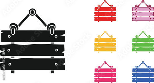 Black and colorful wooden signs with hanging ropes isolated vector illustration