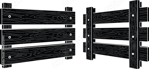 Black wooden signs with metal rivets isolated on a white background