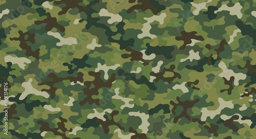 Jungle camouflage pattern in shades of green and brown, Tropical forest camo texture for outdoor and hunting gear, Classic green woodland camouflage