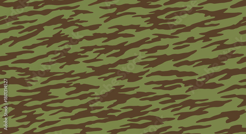 Tiger stripe camouflage seamless pattern with retro military aesthetic, Jungle green and deep brown camo texture with sharp elongated shapes, Brushstroke style army pattern for tropical environments
