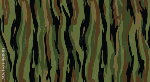 Jungle green and black flowing stripes camo background, Tiger stripe camouflage pattern, Army uniform stripe camouflage texture for design
